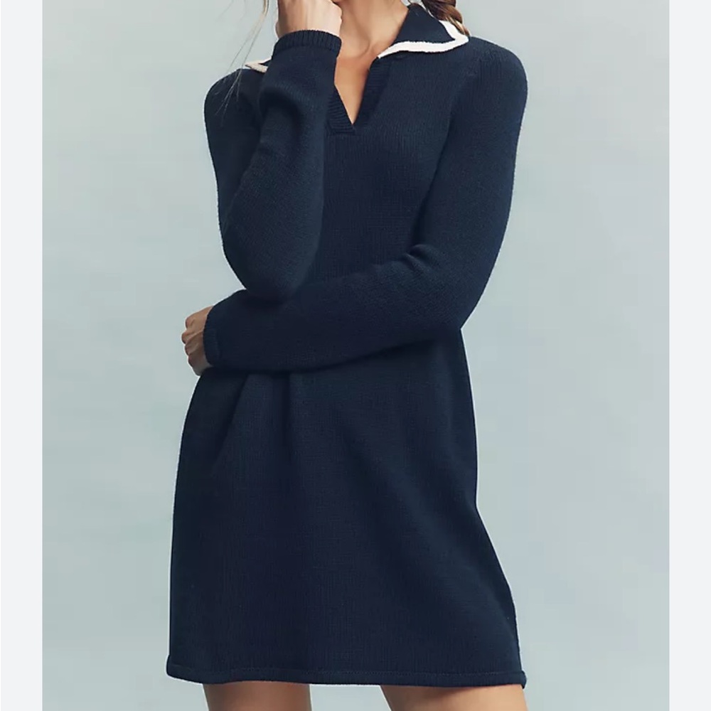 Maeve Daily Practice Anthropologie Long-Sleeve Polo Knit Mini Dress Large NWT